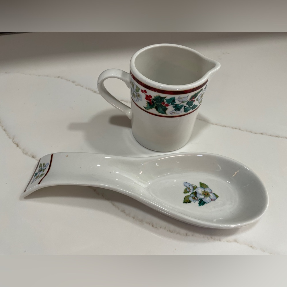 Majesticware Holly Creamer and Spoon Rest